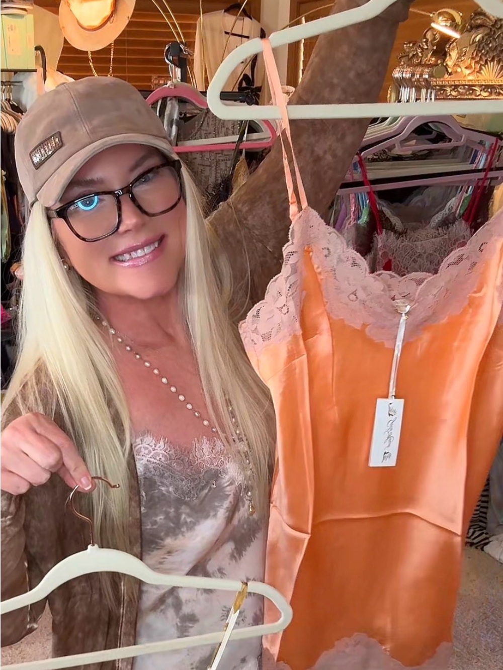 Gold Hawk Luxury Silk Cami In Sorbet w/ Nude Lace Detail, $220 MSRP, NWT